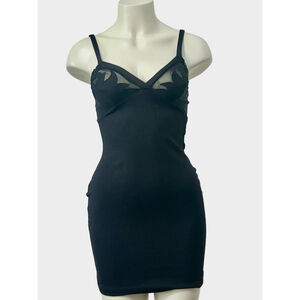 Natori Black Mesh Appliqué Bodycon Mini Dress Petite P NWT